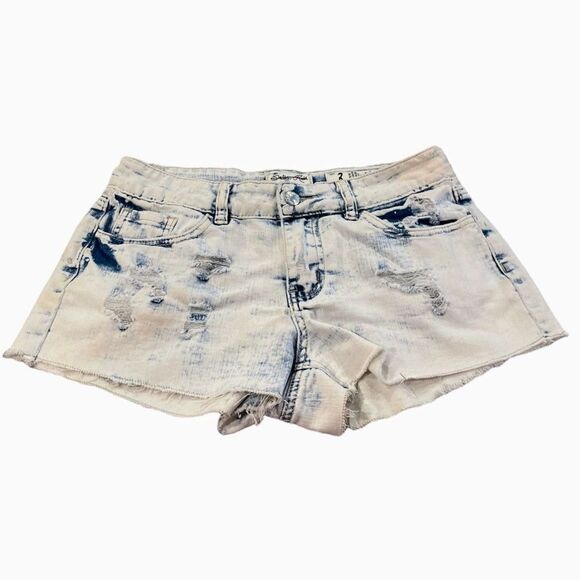 indigo Rein Acid Washed Distressed Cut Off Frayed Denim Jeans Shorts Size 3 - Picture 2 of 14